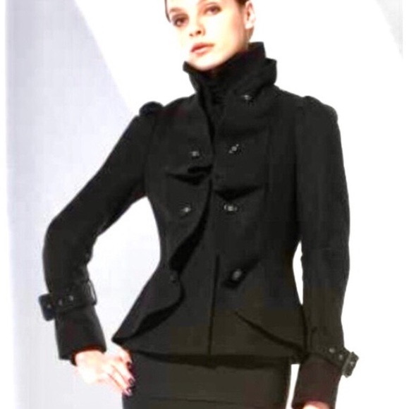 BCBGMaxAzria Jackets & Blazers - BCBG NAVY BLUE Wool Ruffle fitted Coat XXS